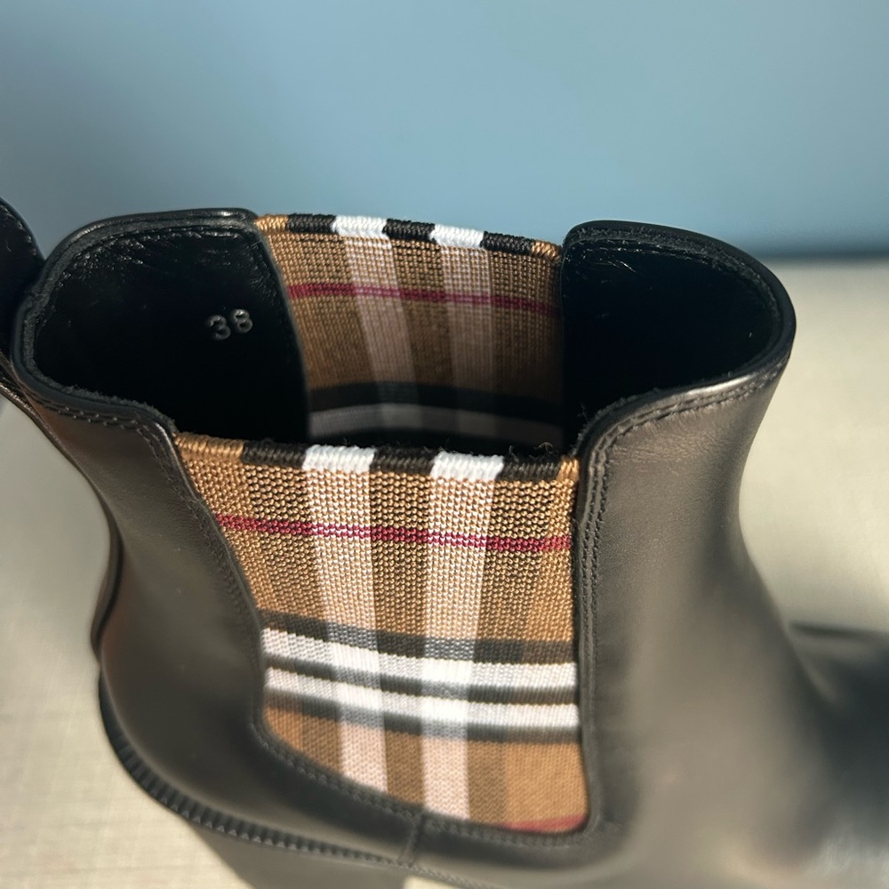 Burberry Check Panel Black Leather Ankle Boots - Picture 10 of 11